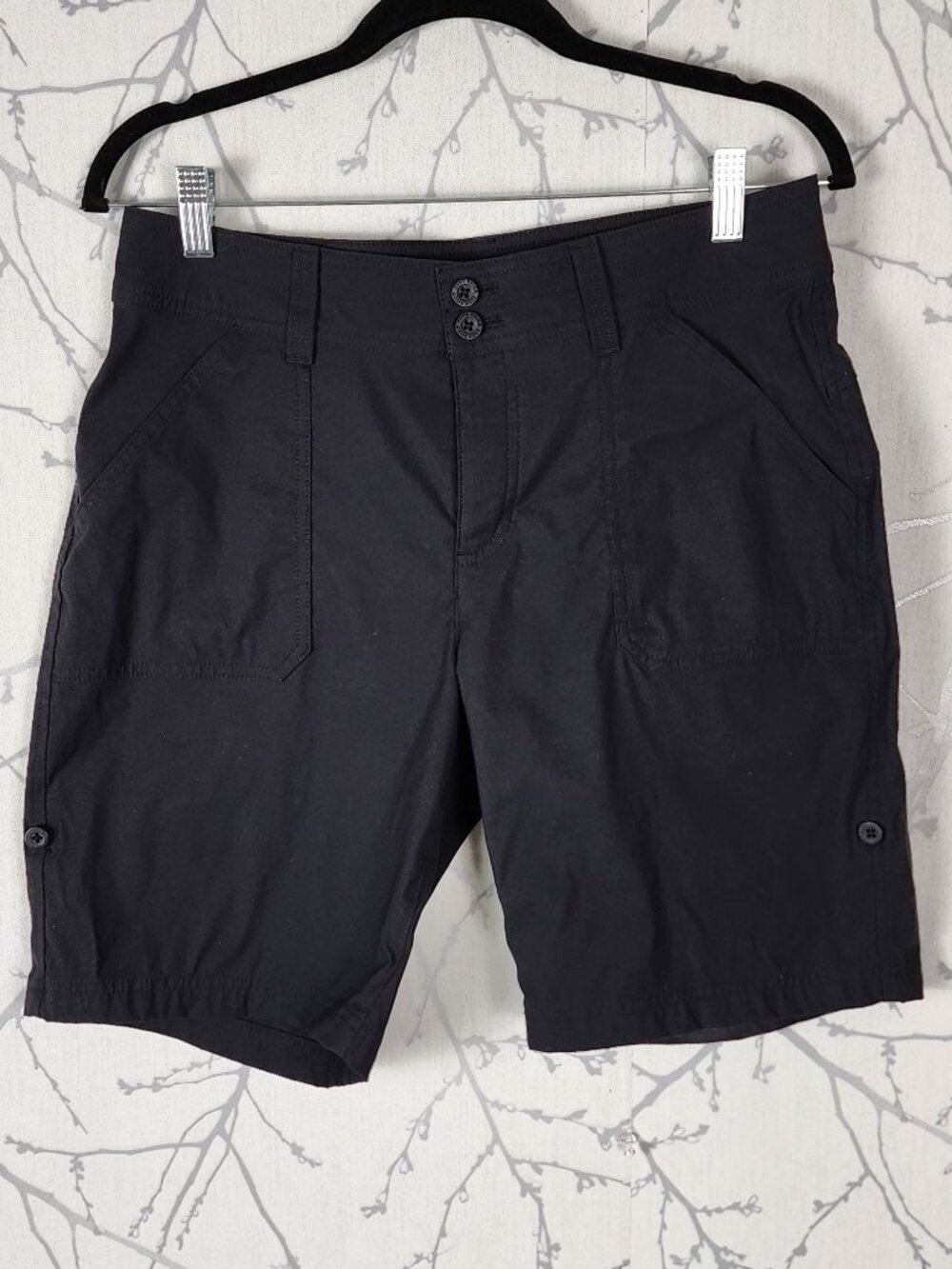 Eddie Bauer Black Nylon Stretch Roll Tab Hiking Shorts
